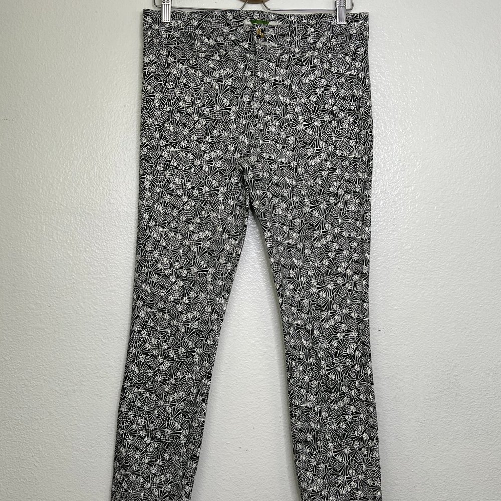 ANTHROPOLOGIE Black White Pineapple Print Bowery Ankle Crop Pants Size 8 - Picture 2 of 6